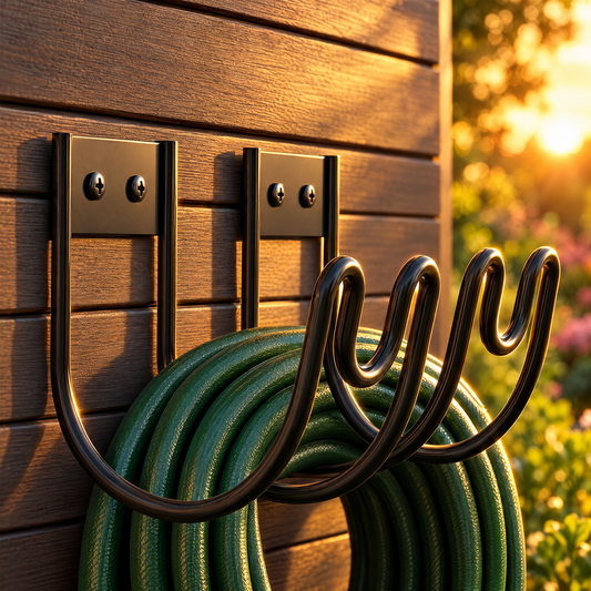 Black stainless steel wall-mounted garden hose holders
