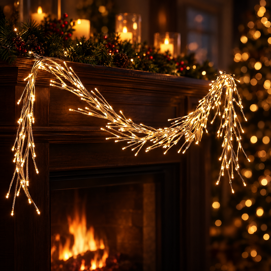 Lighted birch branch garland