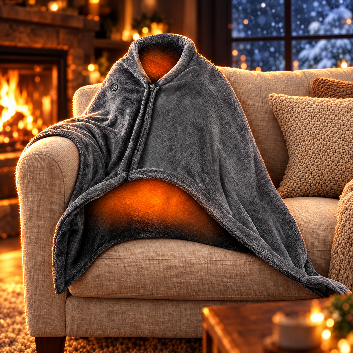 Grey flannel USB heated throw blanket