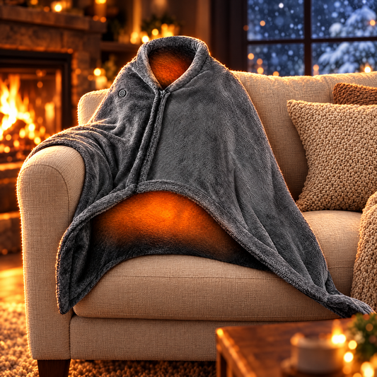Grey flannel USB heated throw blanket