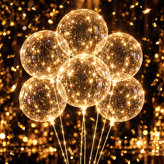 Clear LED light-up bubble balloons with string lights