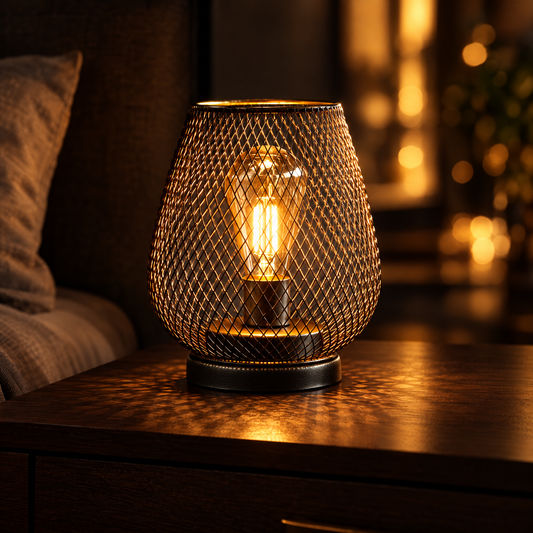 Round metal mesh table lamp