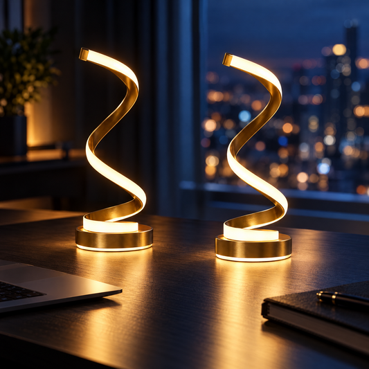 Pair of spiral LED desk lamps