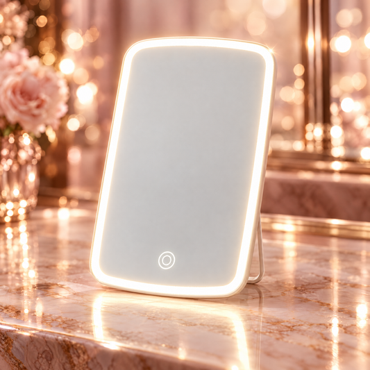 Foldable rechargeable lighted makeup mirror