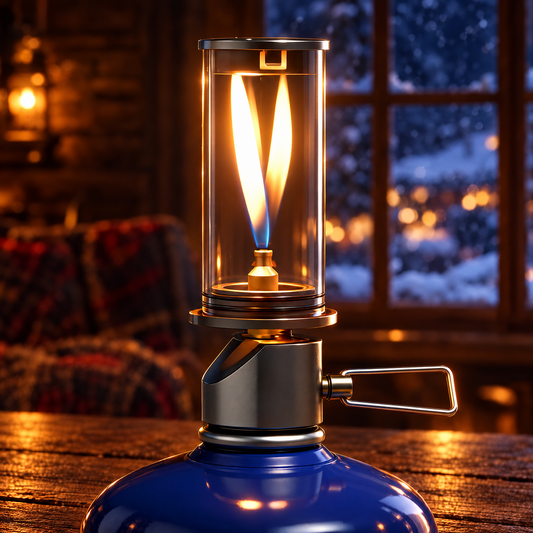 Butane candle lantern with glass shade
