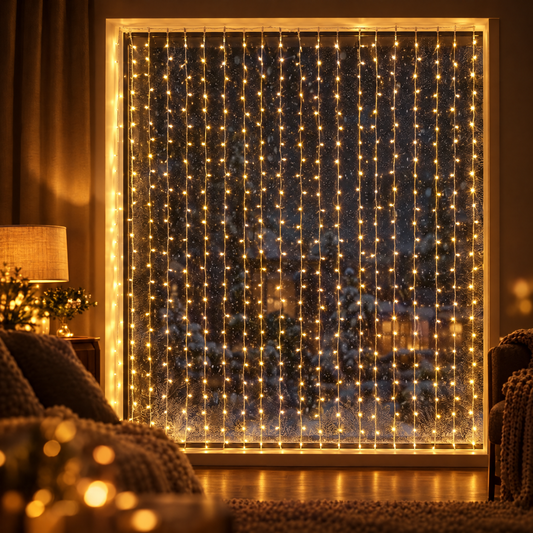 Warm white LED curtain string lights